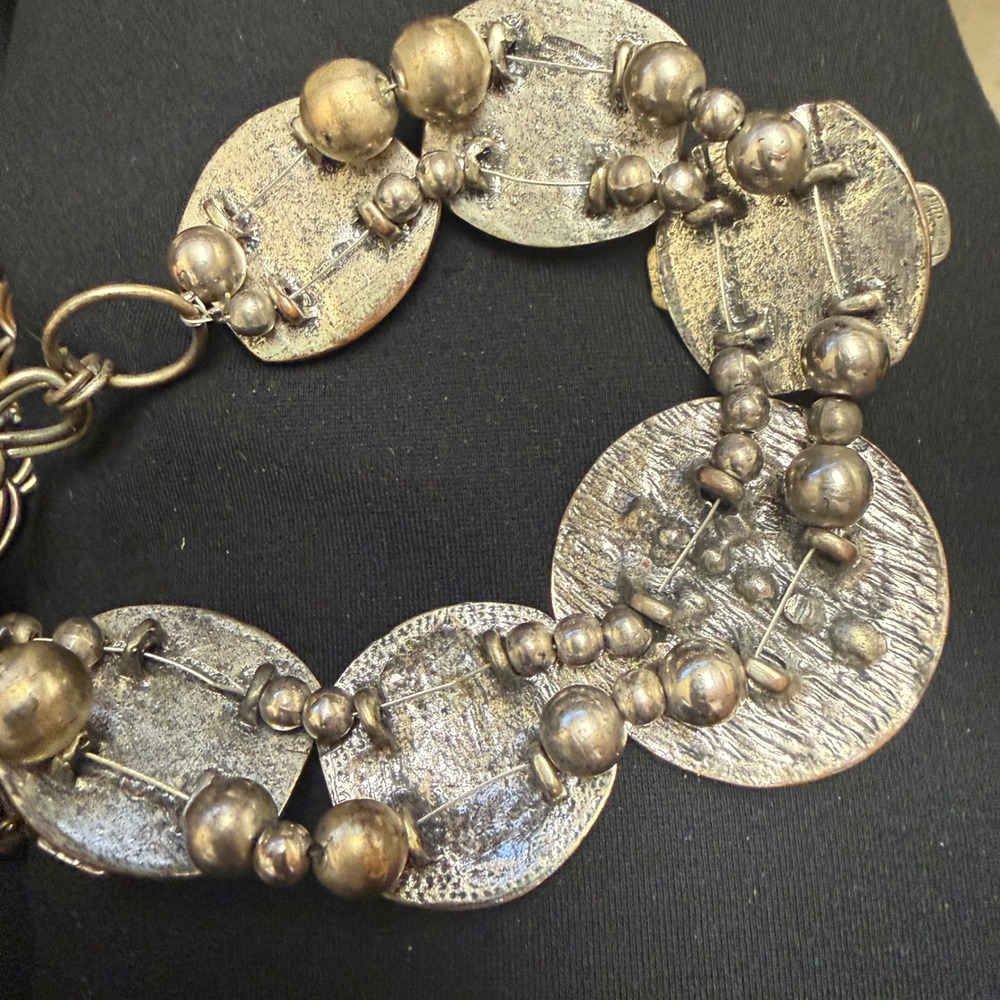 Vintage Style Pewter Tone Rhinestone Cross Medallion Statement Necklace 21.5" - Picture 3 of 7